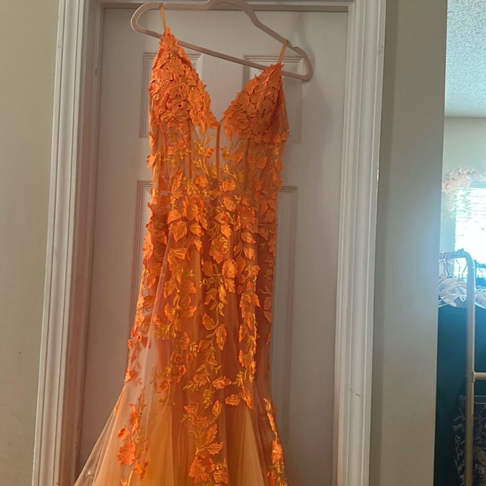 Orange Long prom special occasion gown
